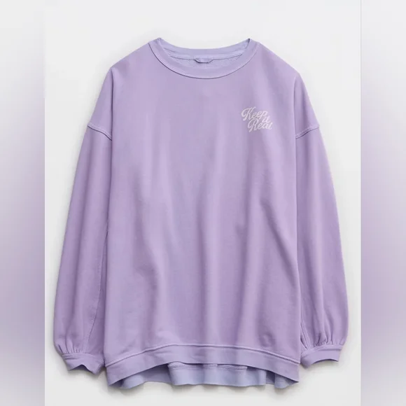 Aerie REAL Crew Sweatshirt, Purple Wash, Size L, NWT